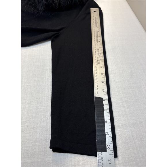 Black Faux Fur Trim Silk Blend Cardigan XL Y2K Mob Wife Witchy Goth Spense - Picture 10 of 16